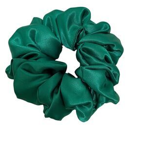 Poly Satin Hair Scrunchie. Green. Medium. Christmas. Holiday. Party. Resortwear.